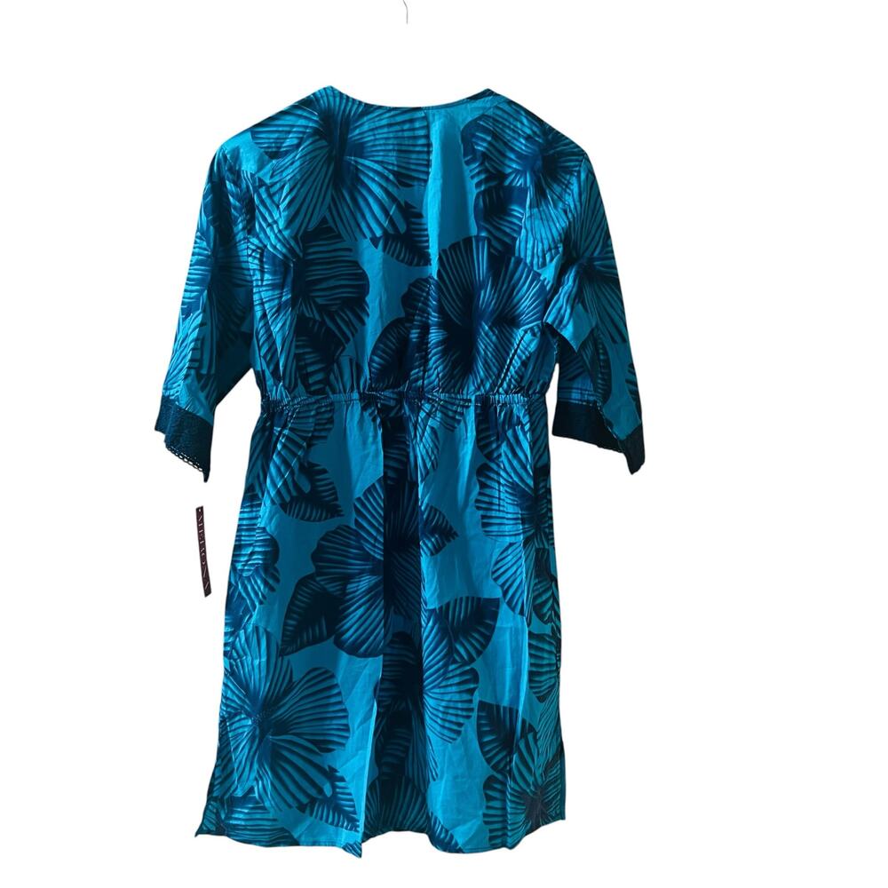 Merona Printed Plunge Neck Swim Cover Dress Size M Medium Blue - Picture 2 of 6